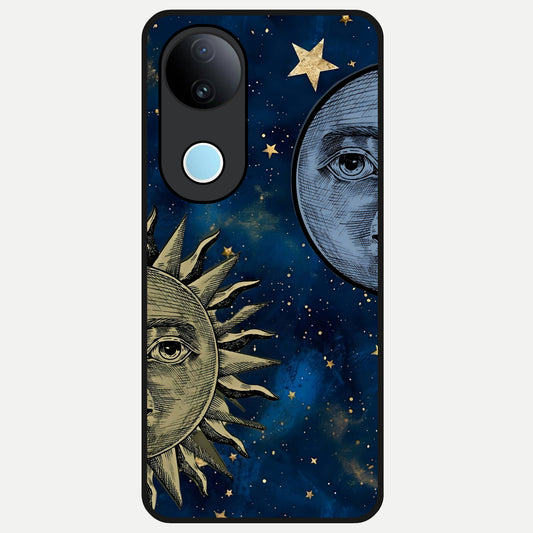  Celestial Moon With Sun Glass Case for  iQOO Z10R back cover – full design glossy printed glass finish