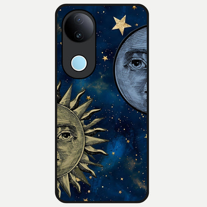  Celestial Moon With Sun Glass Case for  iQOO Z10R back cover – full design glossy printed glass finish