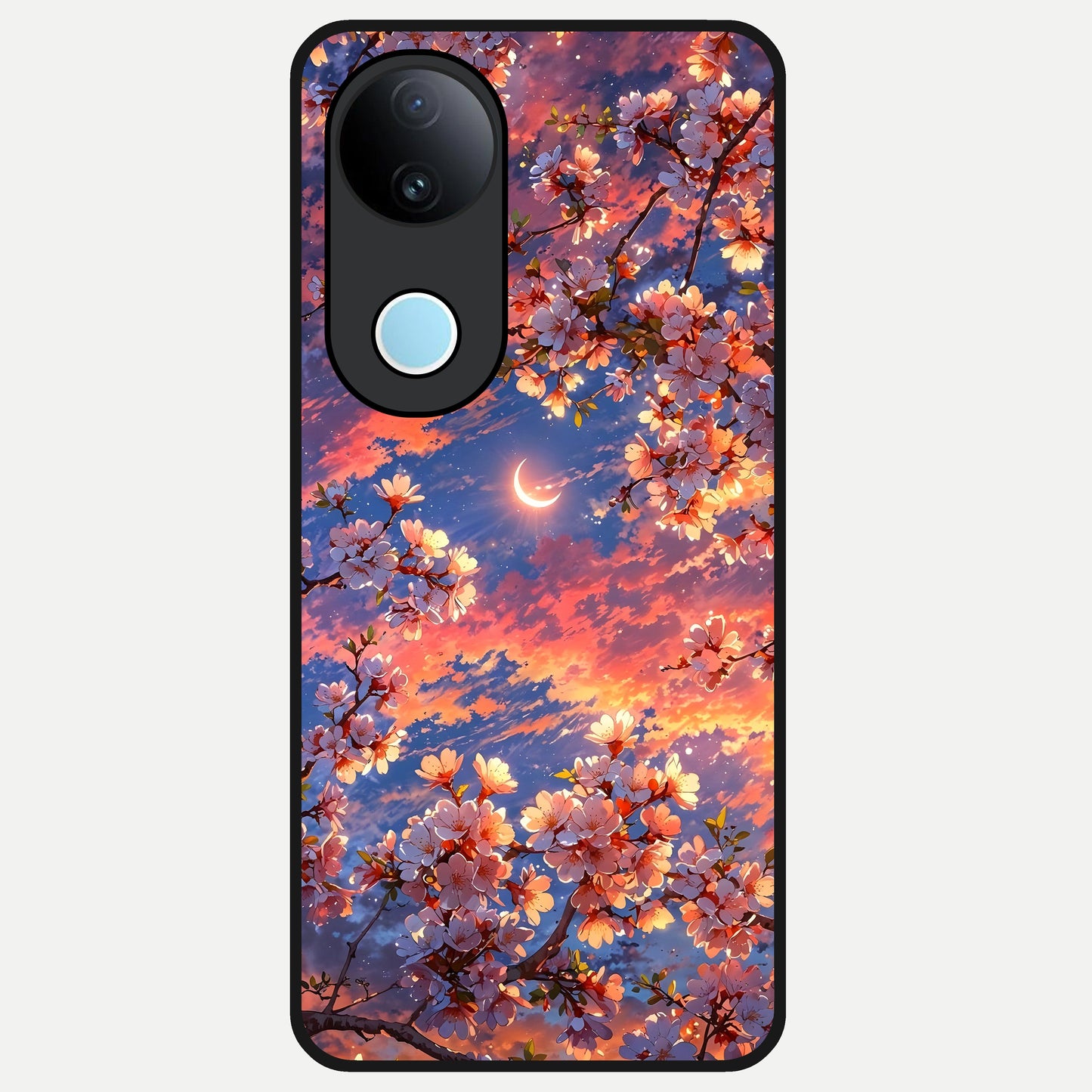  Celestial Sakura Sunset Glass Case for  iQOO Z10R back cover – full design glossy printed glass finish