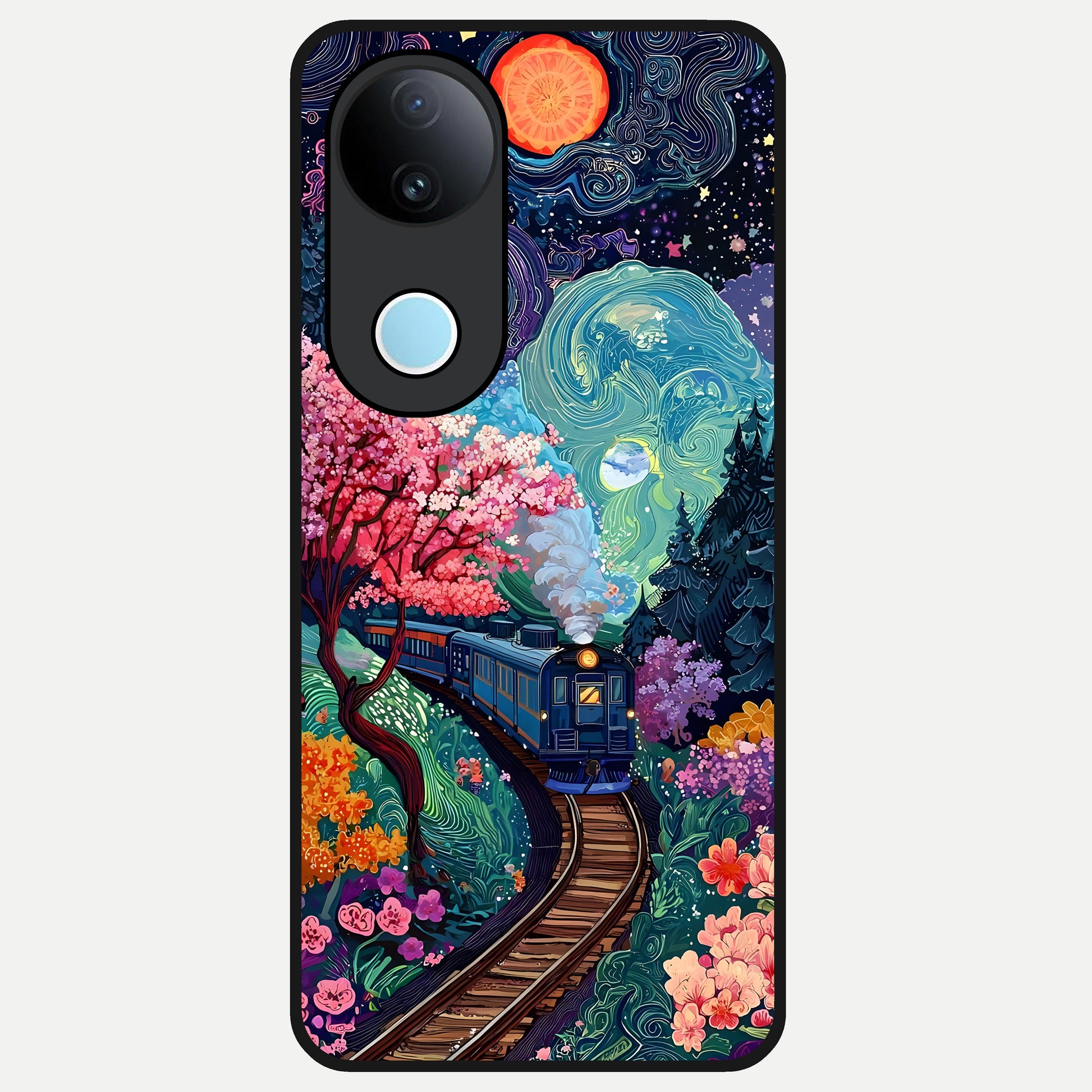  Celestial Train Journey Glass Case for  iQOO Z10R back cover – full design glossy printed glass finish