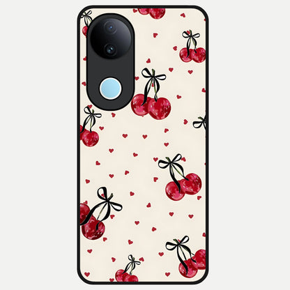  Cherry Heart Bow Glass Case for  iQOO Z10R back cover – full design glossy printed glass finish