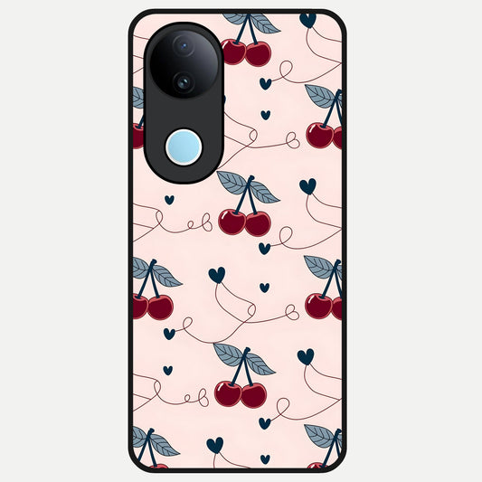  Cherry Heart Line Glass Case for  iQOO Z10R back cover – full design glossy printed glass finish
