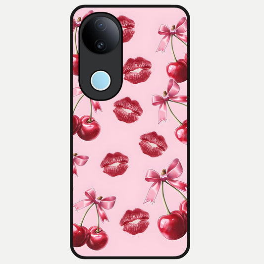  Cherry With Lips Glass Case for iQOO Z10R back cover – full design glossy printed glass finish