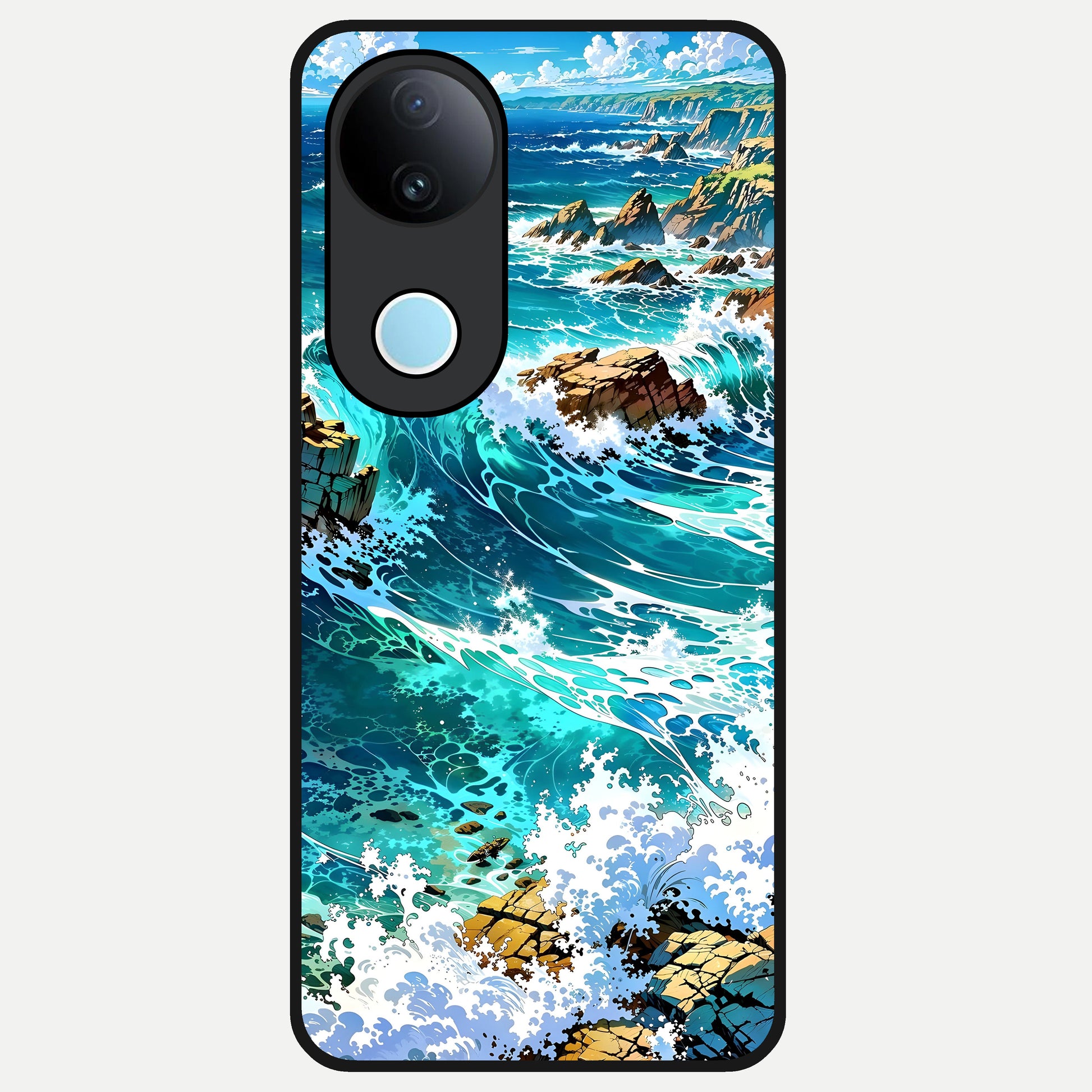  Coastal Blue Waves Glass Case for  iQOO Z10R back cover – full design glossy printed glass finish