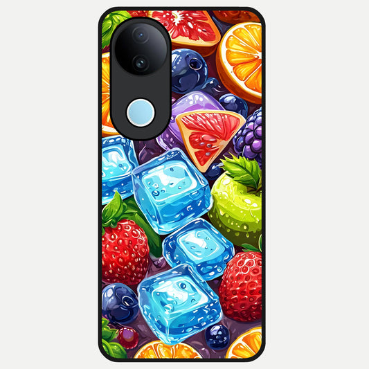  Colorful Fruits with Ice Glass Case for iQOO Z10R back cover – full design glossy printed glass finish