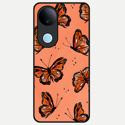  Coral Wing Butterfly Glass Case for iQOO Z10R back cover – full design glossy printed glass finish