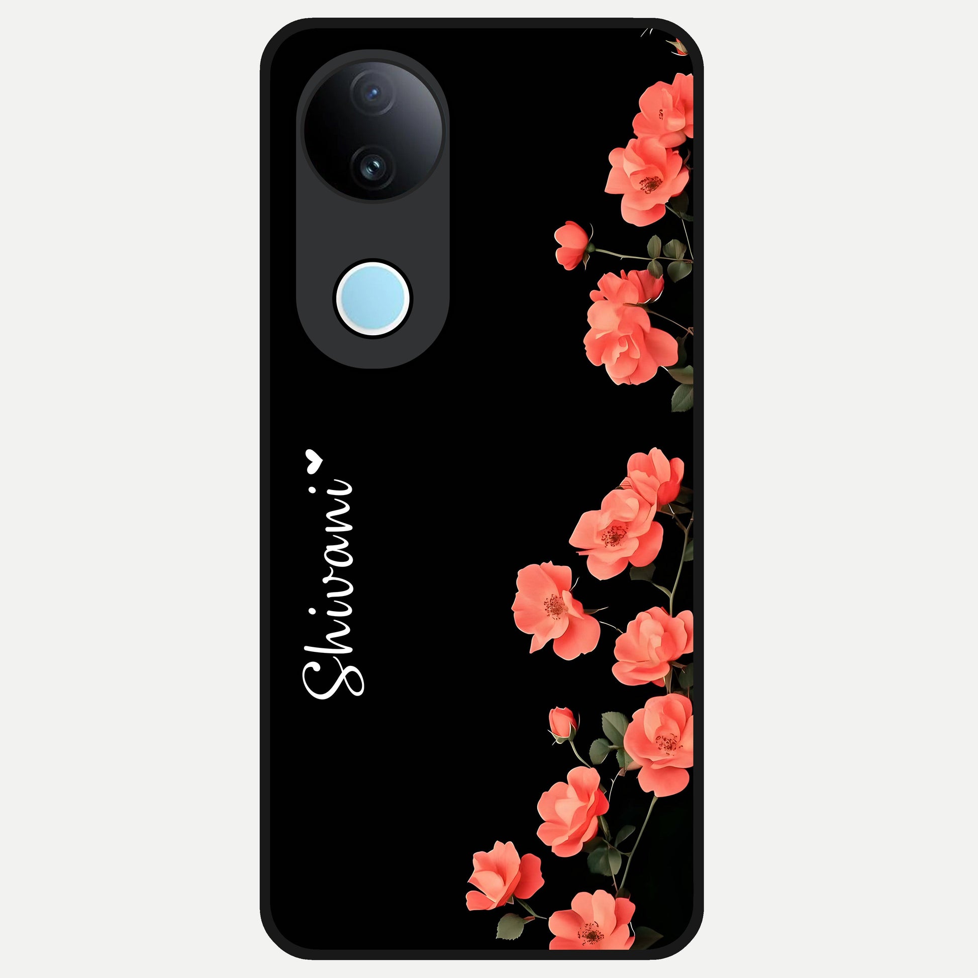  Crimson Bloom Grace Custom Name Glass Case for iQOO Z10R back cover – full design glossy printed glass finish