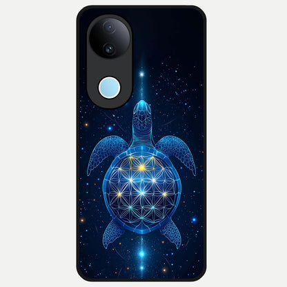  Crimson Blue Turtle Glass Case for  iQOO Z10R back cover – full design glossy printed glass finish
