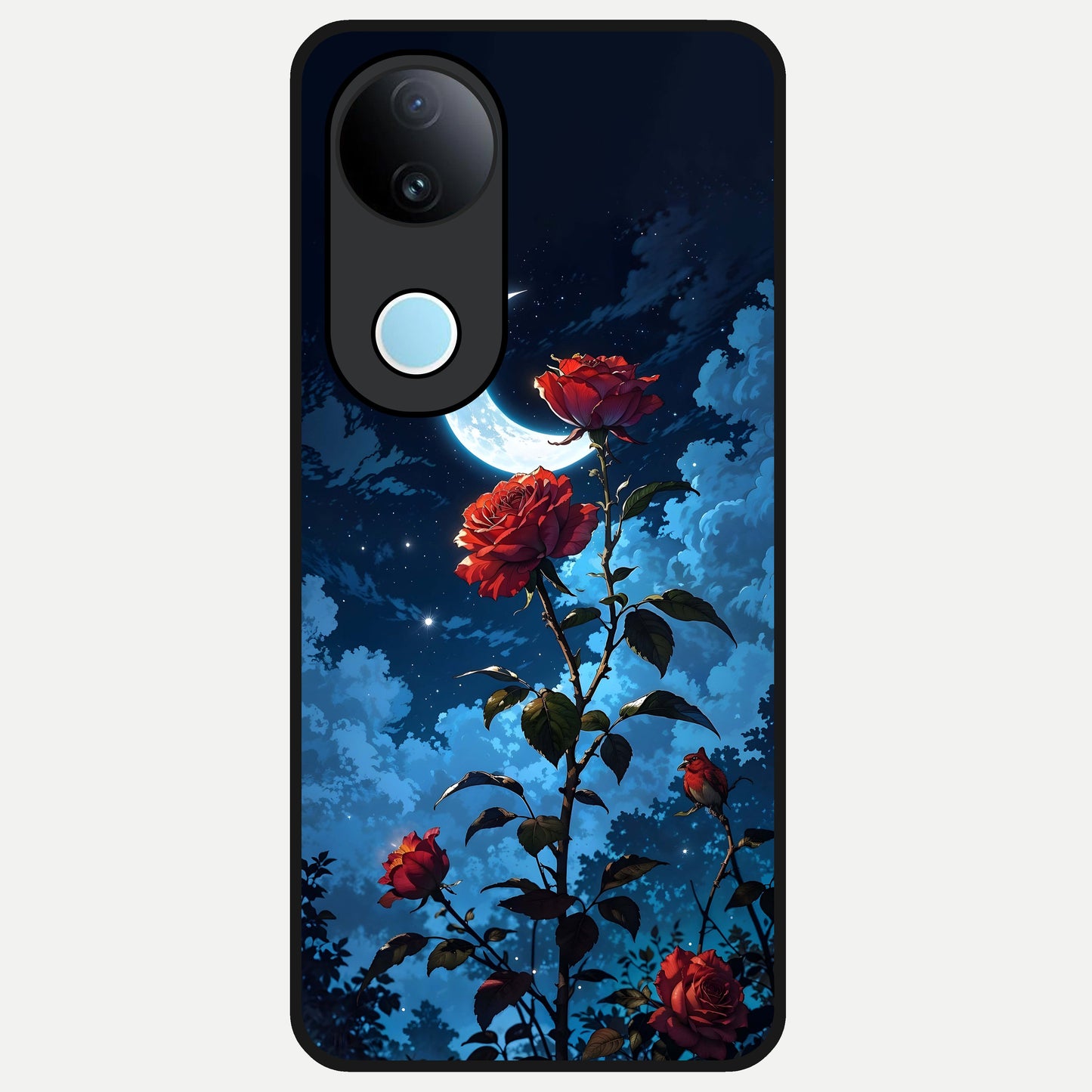  Crimson Rose Moon Glass Case for iQOO Z10R back cover – full design glossy printed glass finish