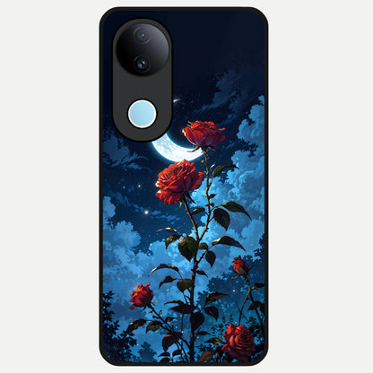  Crimson Rose Moon Glass Case for iQOO Z10R back cover – full design glossy printed glass finish