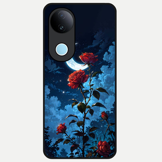  Crimson Rose Moon Glass Case for iQOO Z10R back cover – full design glossy printed glass finish