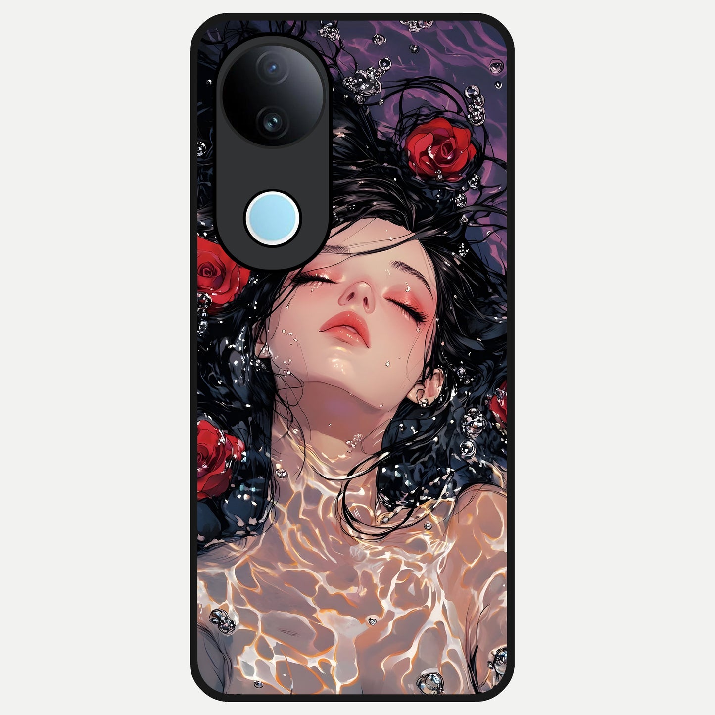  Crimson Rose Serenity Glass Case for iQOO Z10R back cover – full design glossy printed glass finish