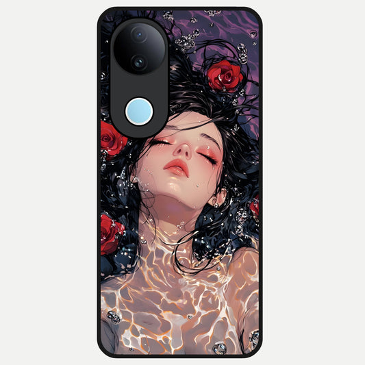  Crimson Rose Serenity Glass Case for iQOO Z10R back cover – full design glossy printed glass finish