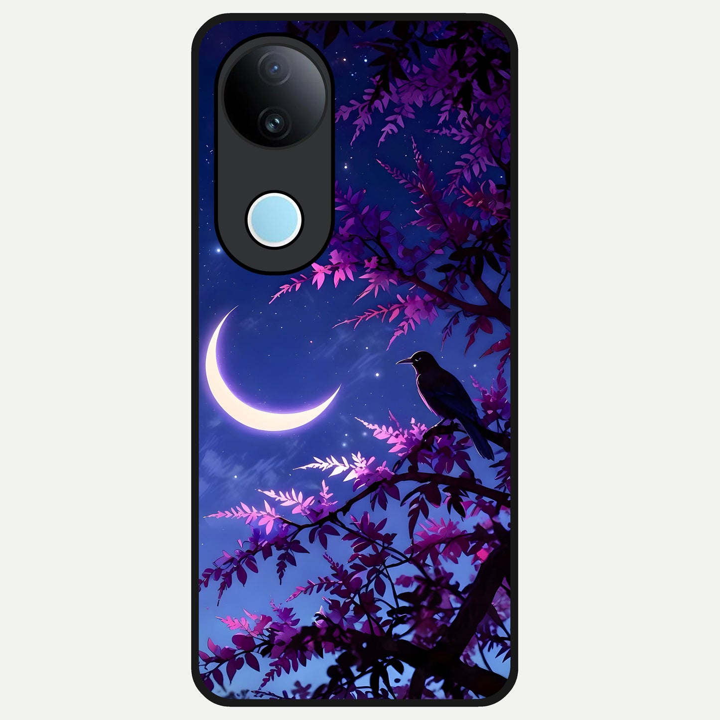  Crow And Moon Scenery Glass Case for iQOO Z10R back cover – full design glossy printed glass finish