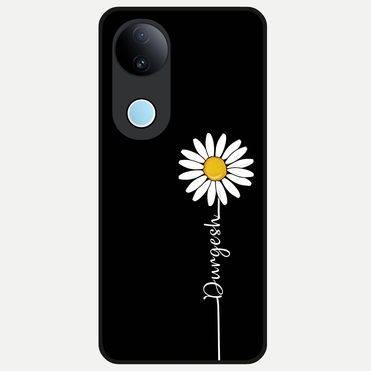 Custom Name White Flower Glass Case for iQOO Z10R back cover – full design glossy printed glass finish