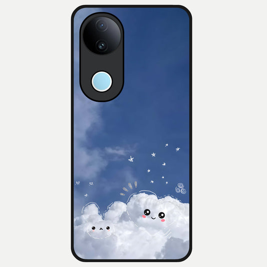  Cute Blossom Cloud Glass Case for iQOO Z10R back cover – full design glossy printed glass finish