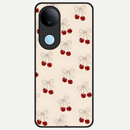  Cute Cherry Pattern Glass Case for iQOO Z10R back cover – full design glossy printed glass finish