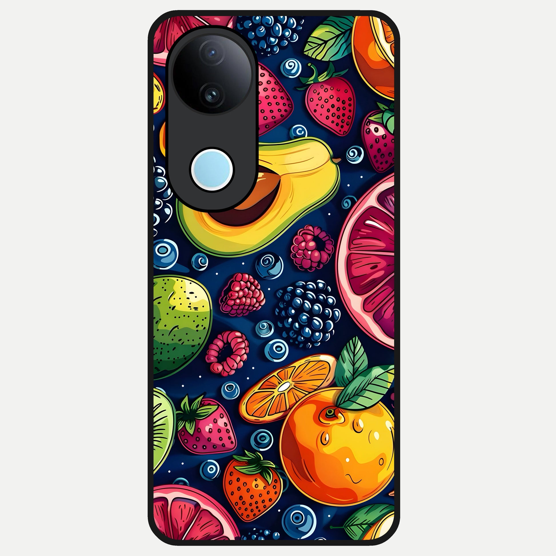 Cute Fruits Art Glass Case for  iQOO Z10R back cover – full design glossy printed glass finish