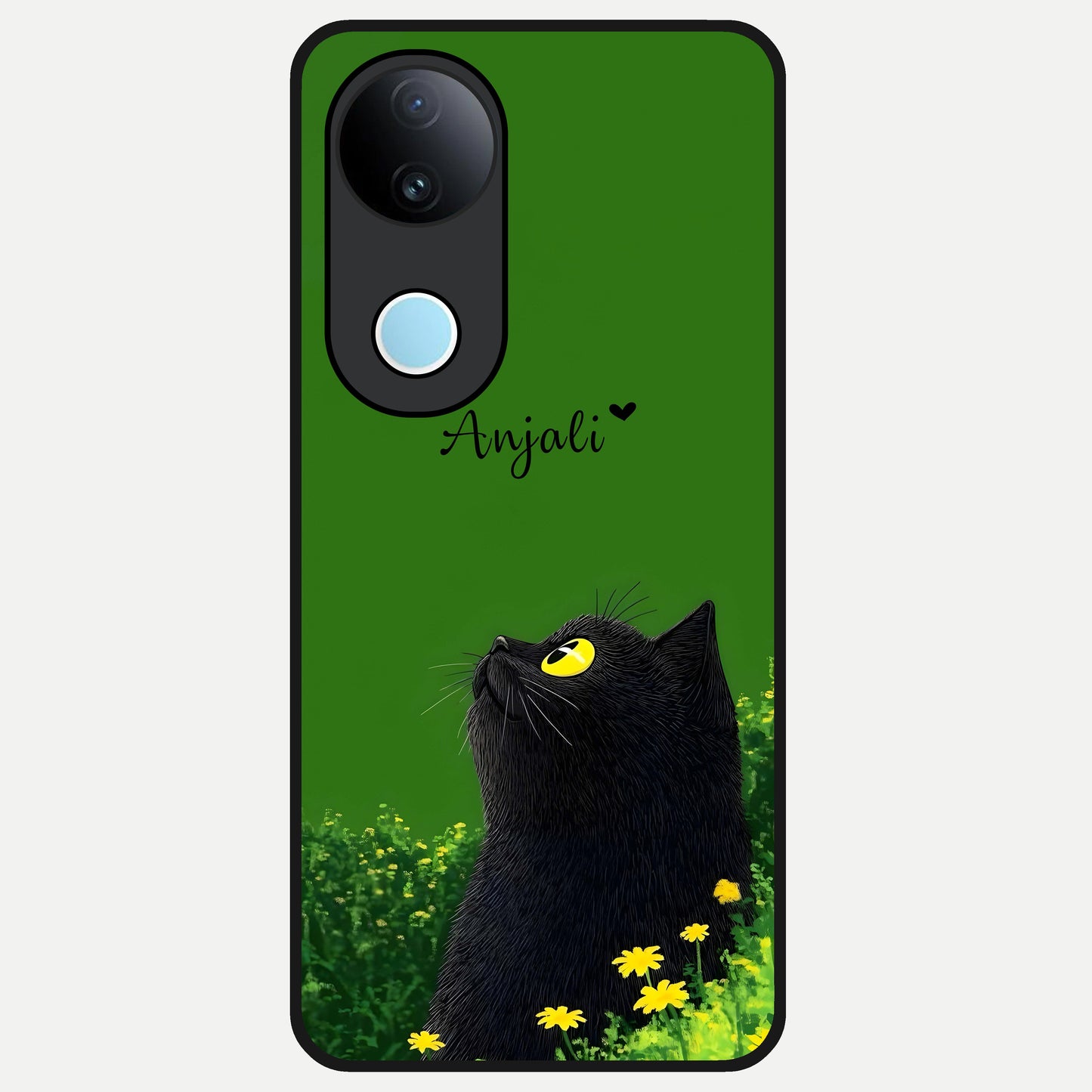  Emerald Cat Custom Name Glass Case for iQOO Z10R back cover – full design glossy printed glass finish