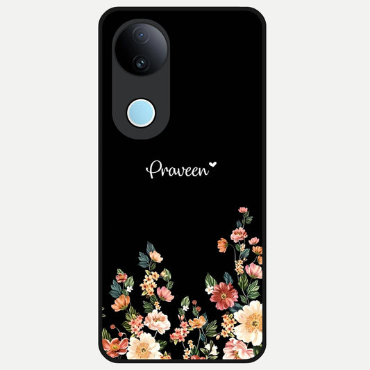  Floral Design Personalized Custom Name Glass Case for  iQOO Z10R back cover – full design glossy printed glass finish