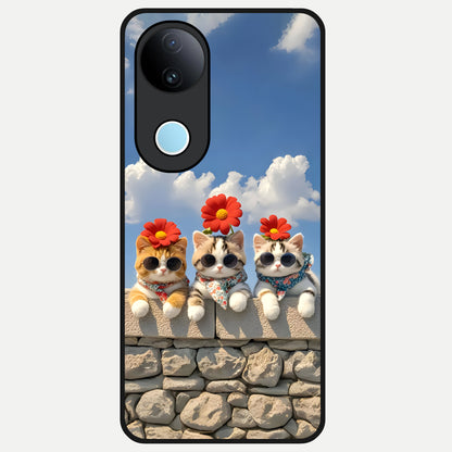  Floral Kitty Squad Glass Case for  iQOO Z10R back cover – full design glossy printed glass finish