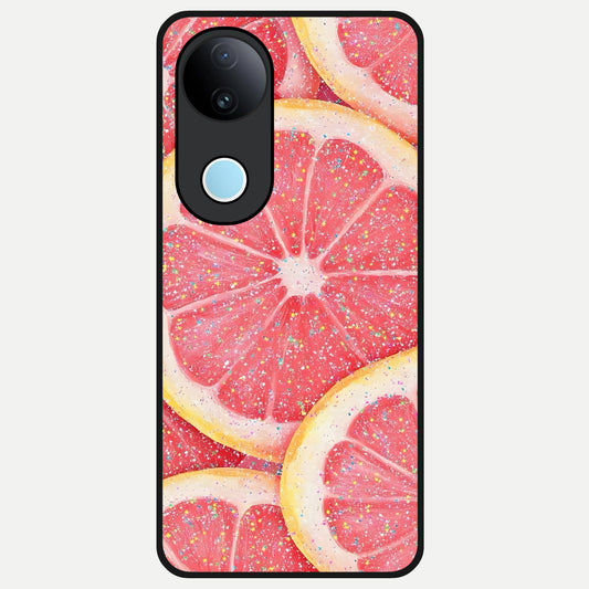  Glitter Grapefruit Glass Case for iQOO Z10R back cover – full design glossy printed glass finish