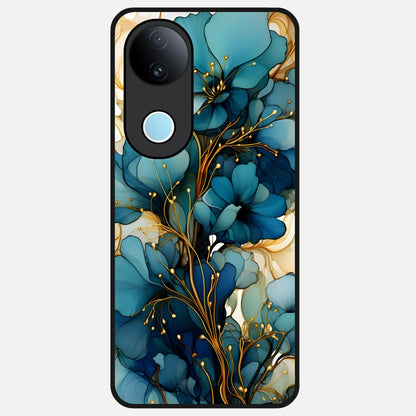  Golden Bloom Symphony Glass Case for iQOO Z10R back cover – full design glossy printed glass finish