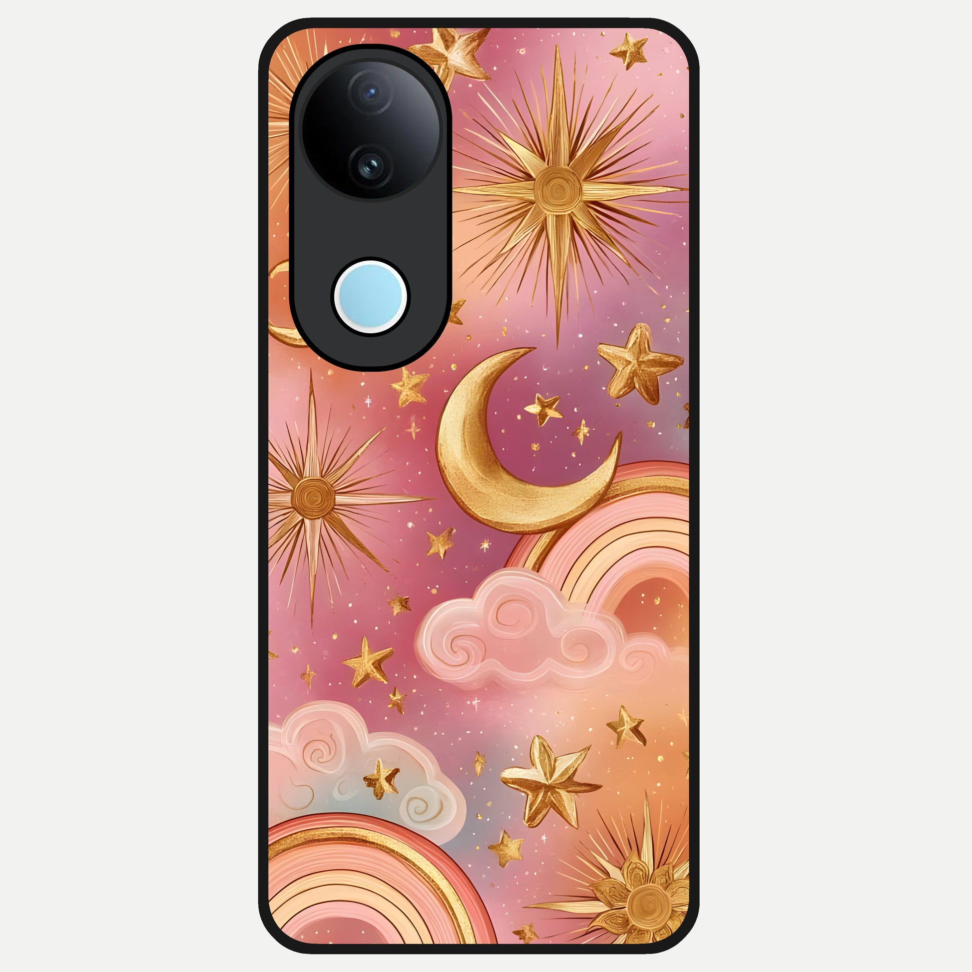  Golden Celestial Dreams Glass Case for  iQOO Z10R back cover – full design glossy printed glass finish