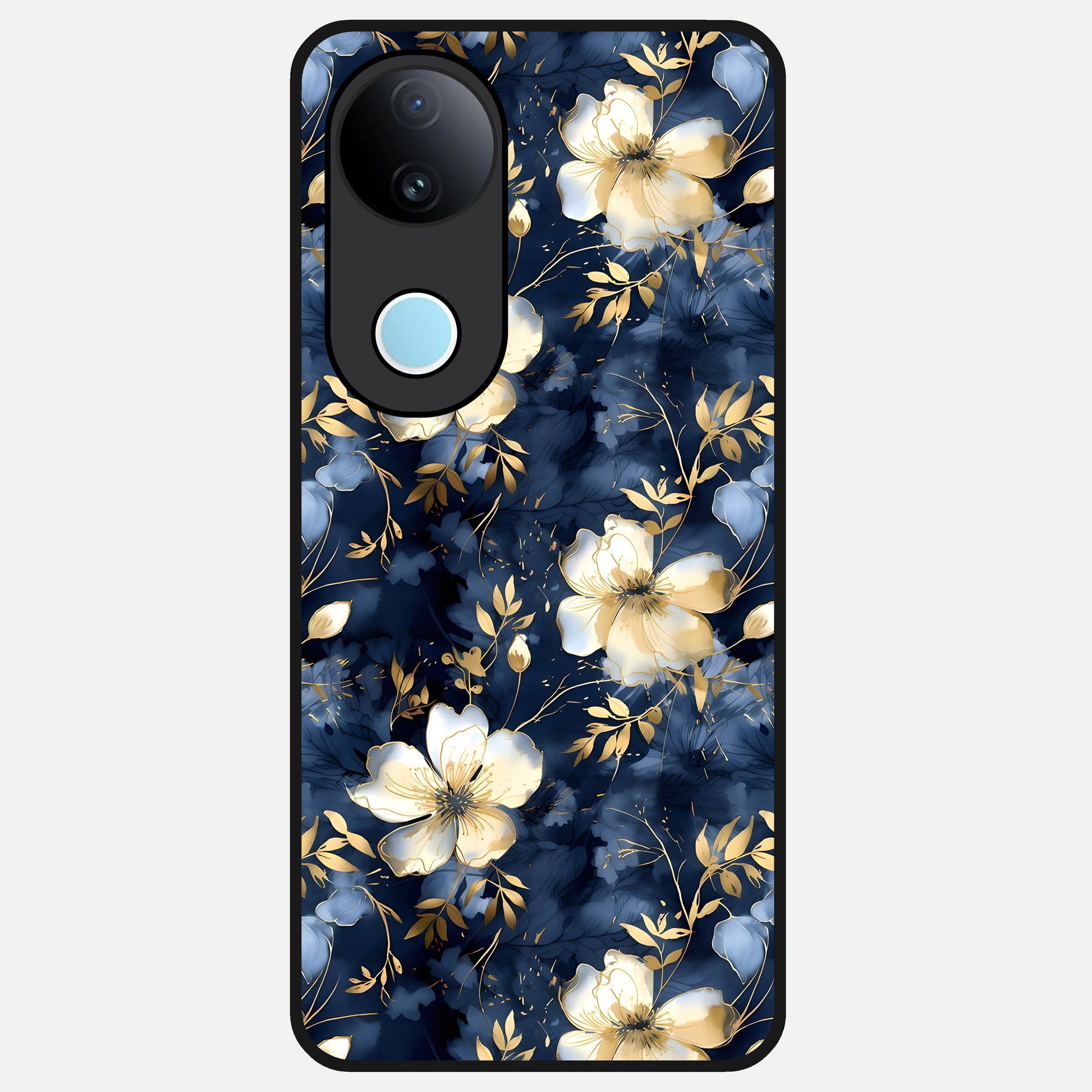  Golden Midnight Bloom Glass Case for  iQOO Z10R back cover – full design glossy printed glass finish