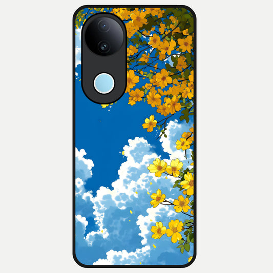  Golden Petal Sky Glass Case for iQOO Z10R back cover – full design glossy printed glass finish