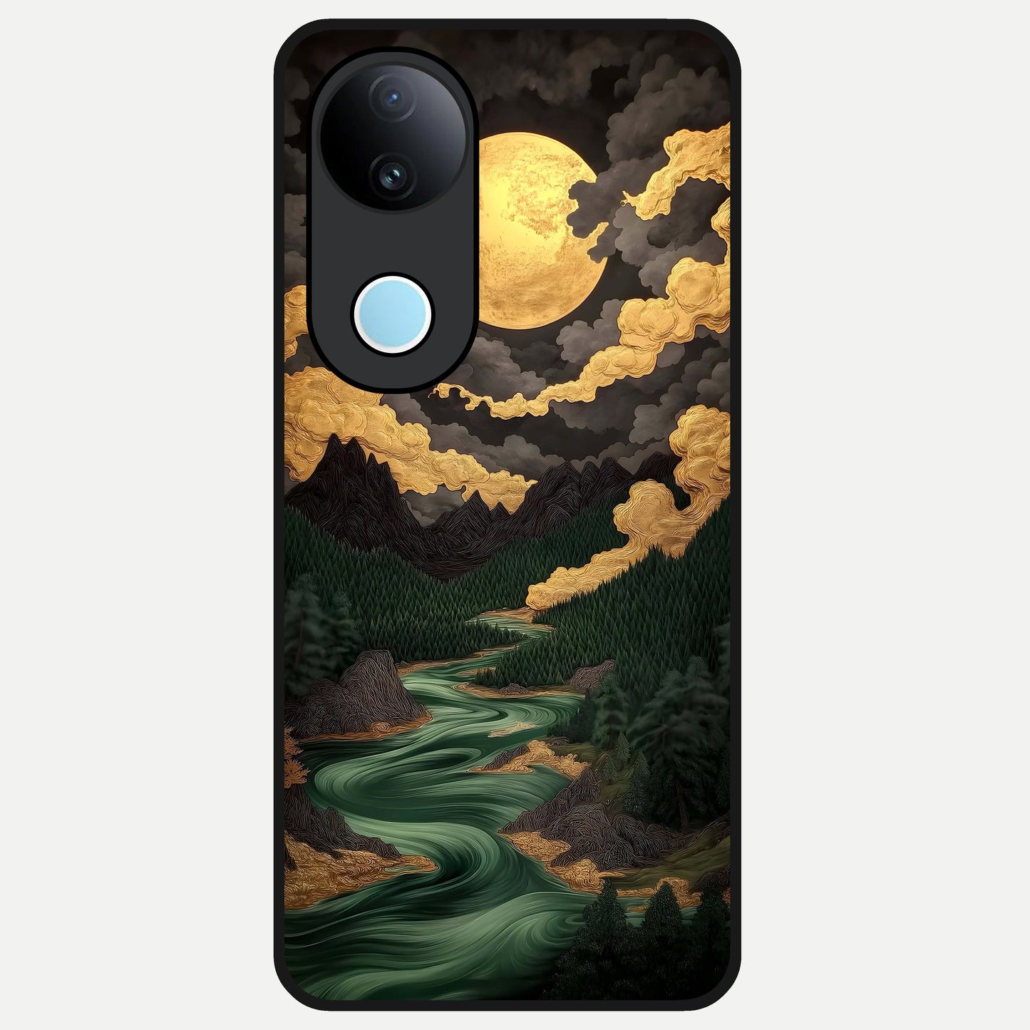  Golden River Moon Glass Case for  iQOO Z10R back cover – full design glossy printed glass finish