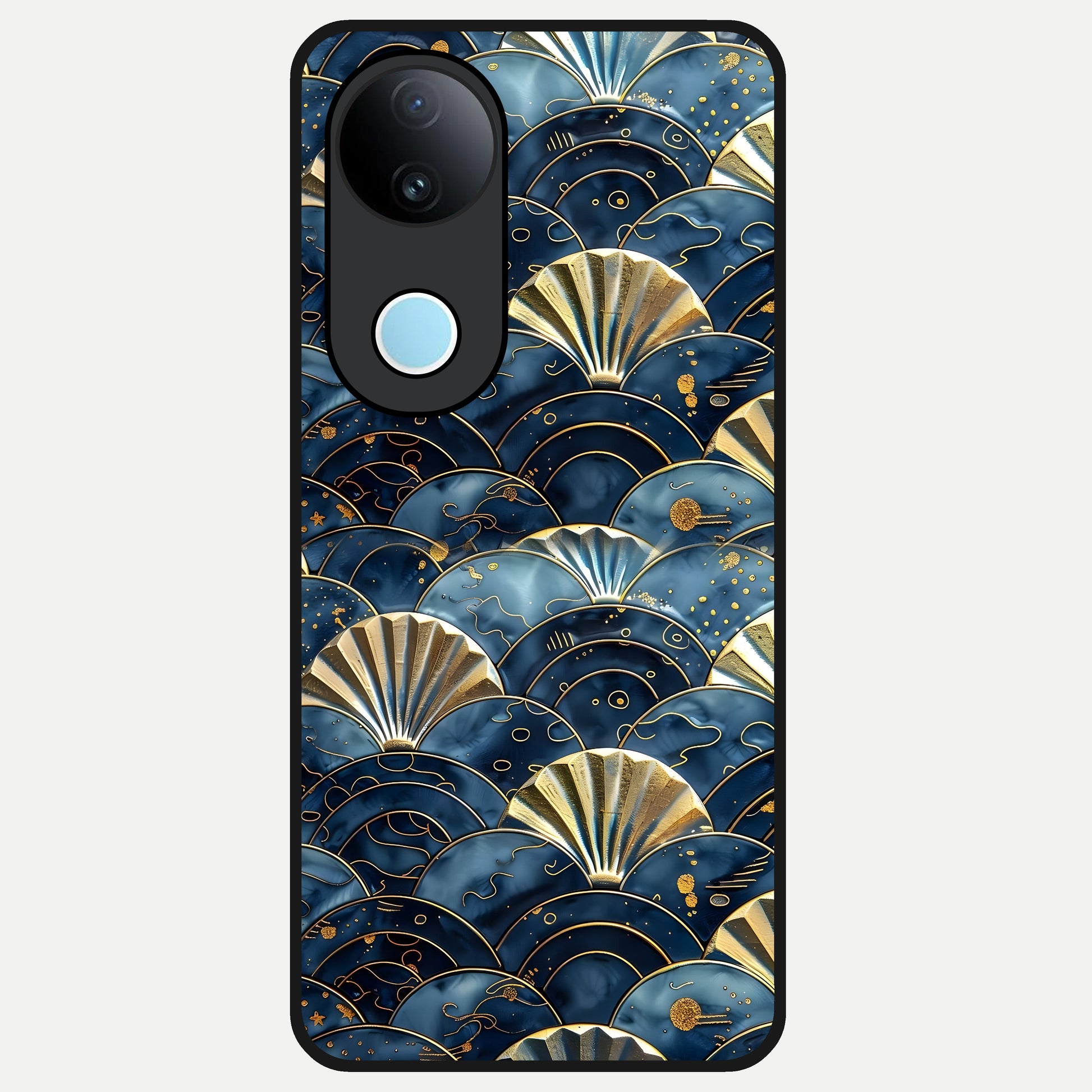  Golden Wave Luxe Glass Case for  iQOO Z10R back cover – full design glossy printed glass finish