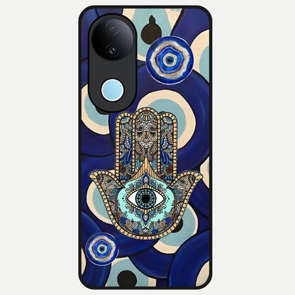  Hamsa Divine Guard Glass Case for iQOO Z10R back cover – full design glossy printed glass finish