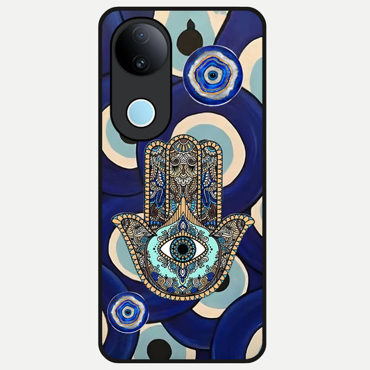  Hamsa Divine Guard Glass Case for iQOO Z10R back cover – full design glossy printed glass finish