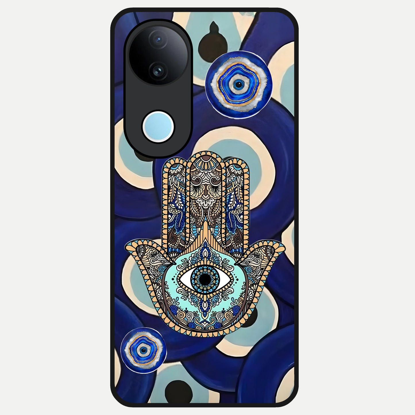  Hamsa Divine Guard Glass Case for  iQOO Z10R back cover – full design glossy printed glass finish