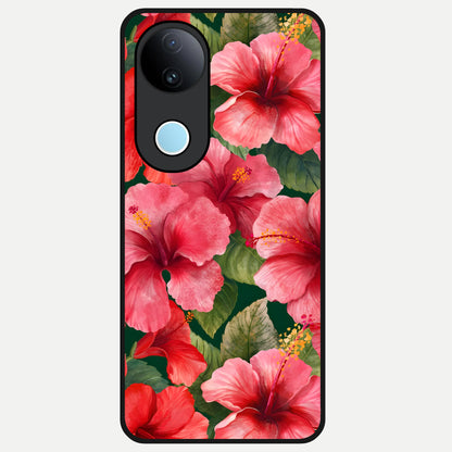 Hibiscus Pattern Glass Case for iQOO Z10R back cover – full design glossy printed glass finish