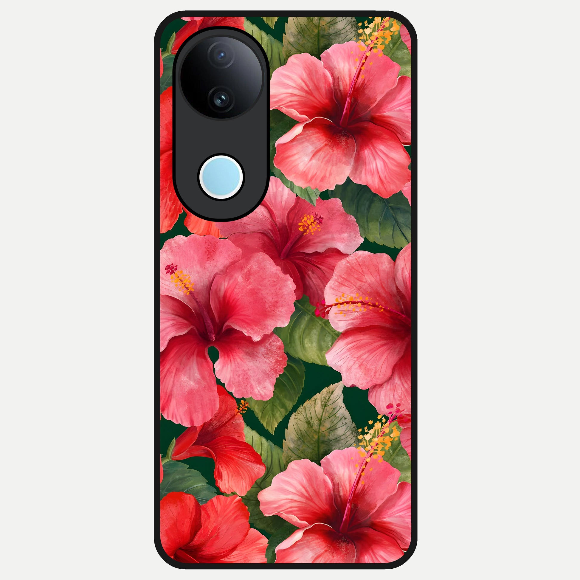  Hibiscus Pattern Glass Case for  iQOO Z10R back cover – full design glossy printed glass finish