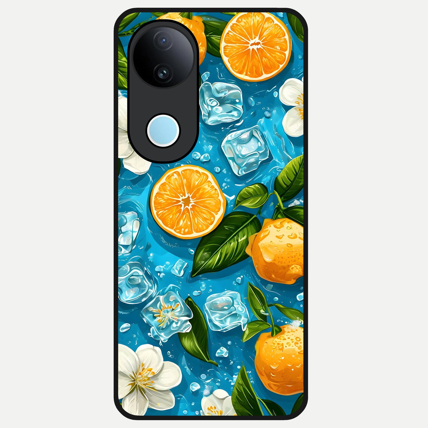  Ice Cube With Orange Glass Case for iQOO Z10R back cover – full design glossy printed glass finish
