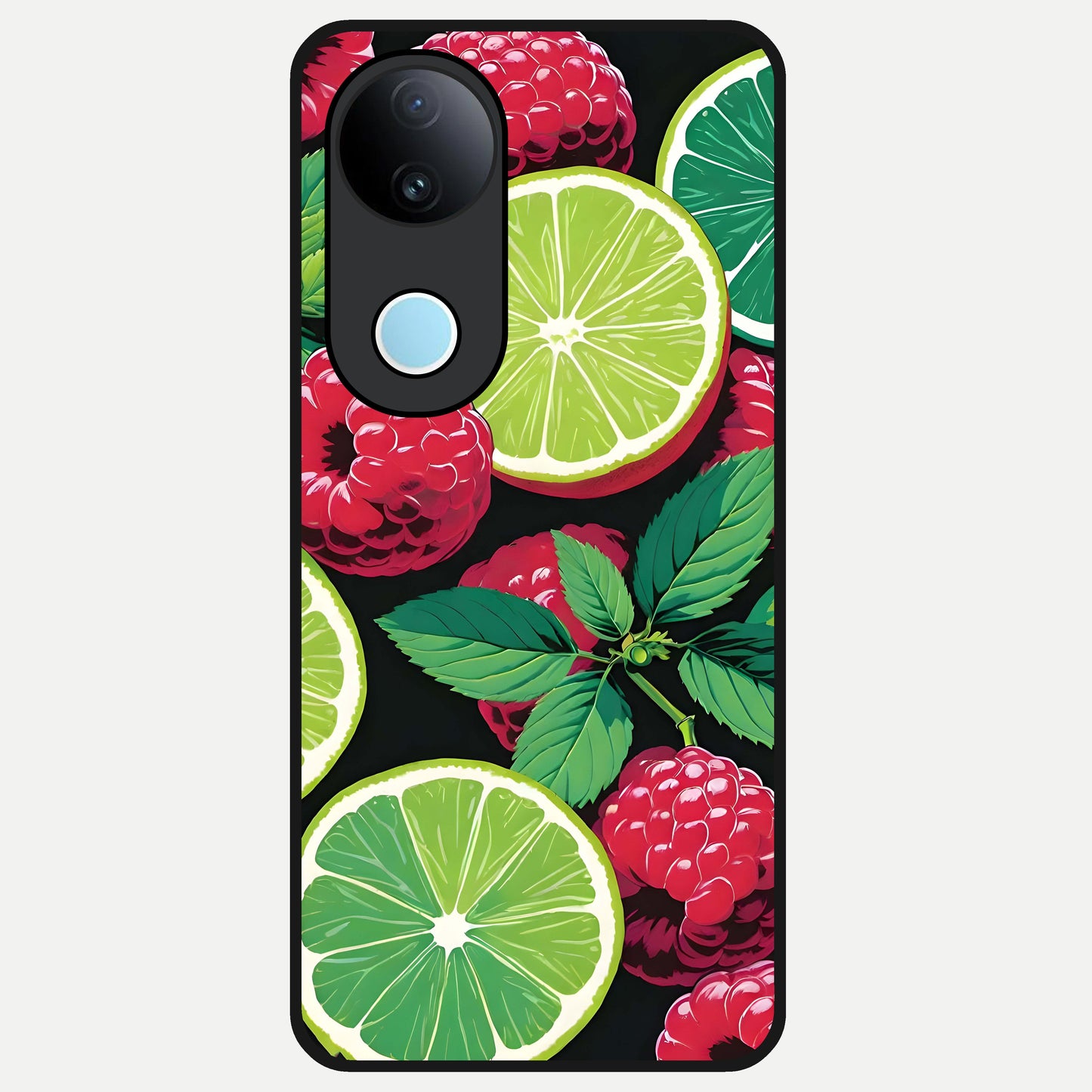 Lime and Raspberry Pattern Glass Case for iQOO Z10R back cover – full design glossy printed glass finish