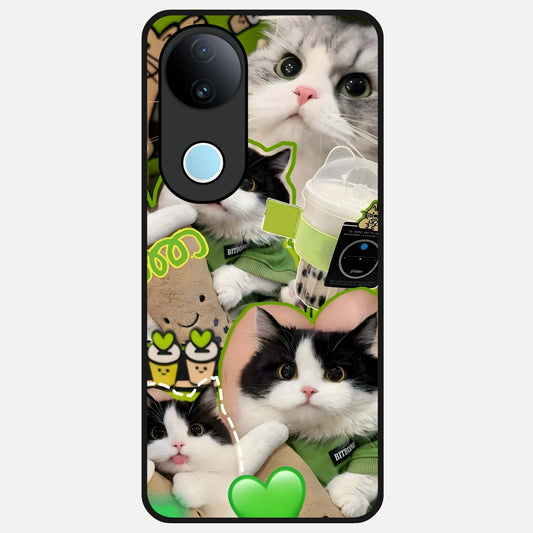  Matcha Cats Mood Glass Case for  iQOO Z10R back cover – full design glossy printed glass finish