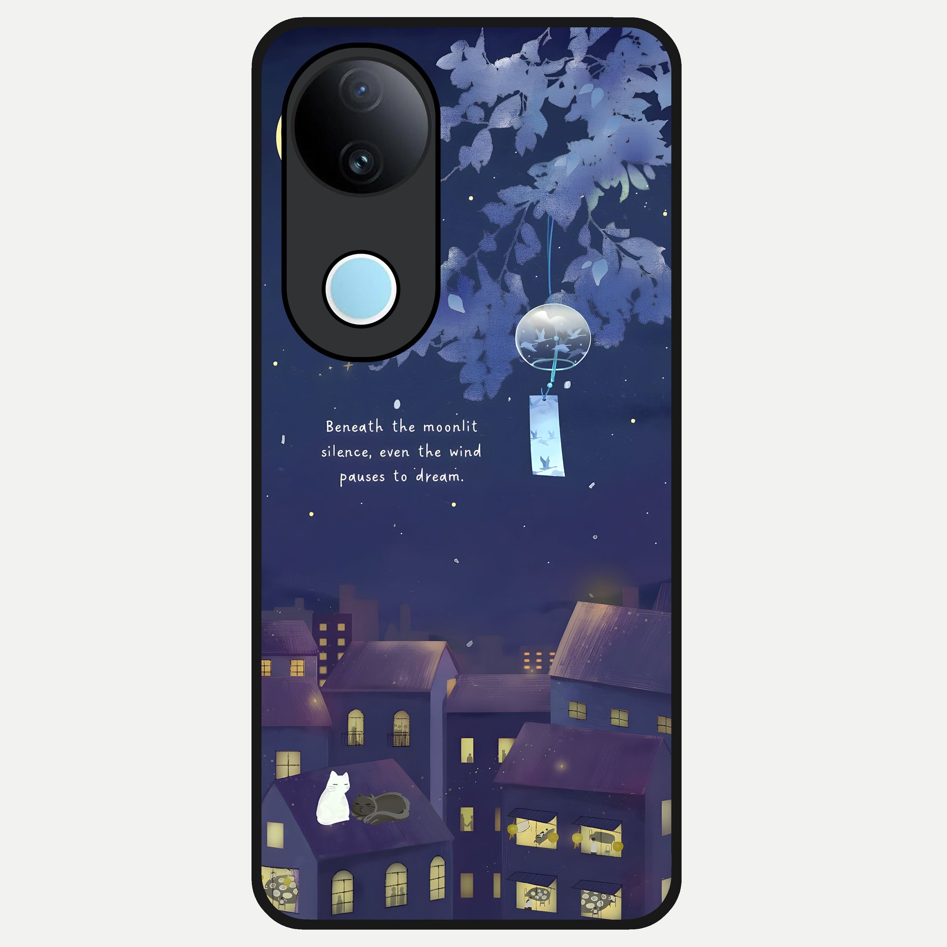  Moonlit Cat Silence Glass Case for iQOO Z10R back cover – full design glossy printed glass finish