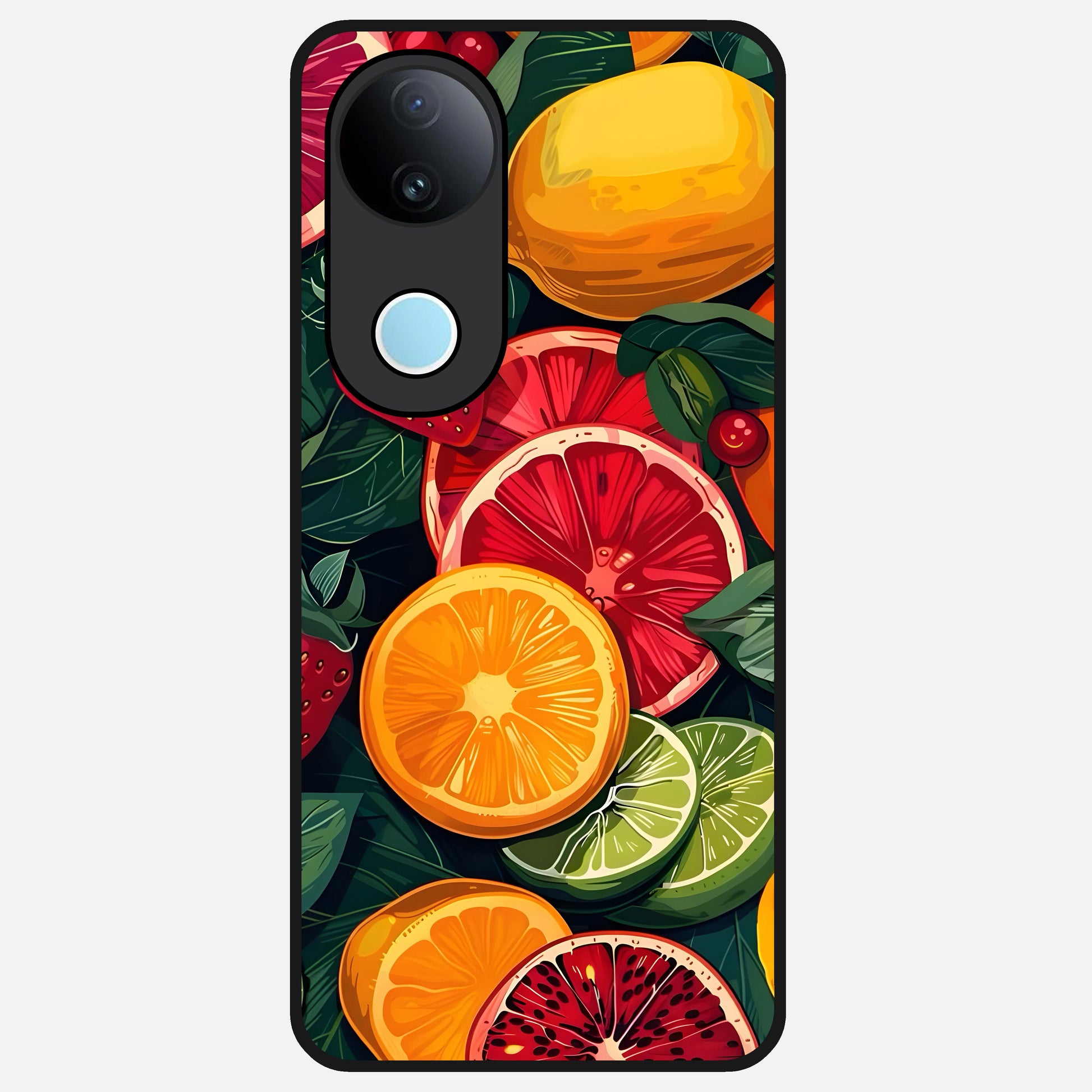  Multiple Fruits Glass Case for  iQOO Z10R back cover – full design glossy printed glass finish