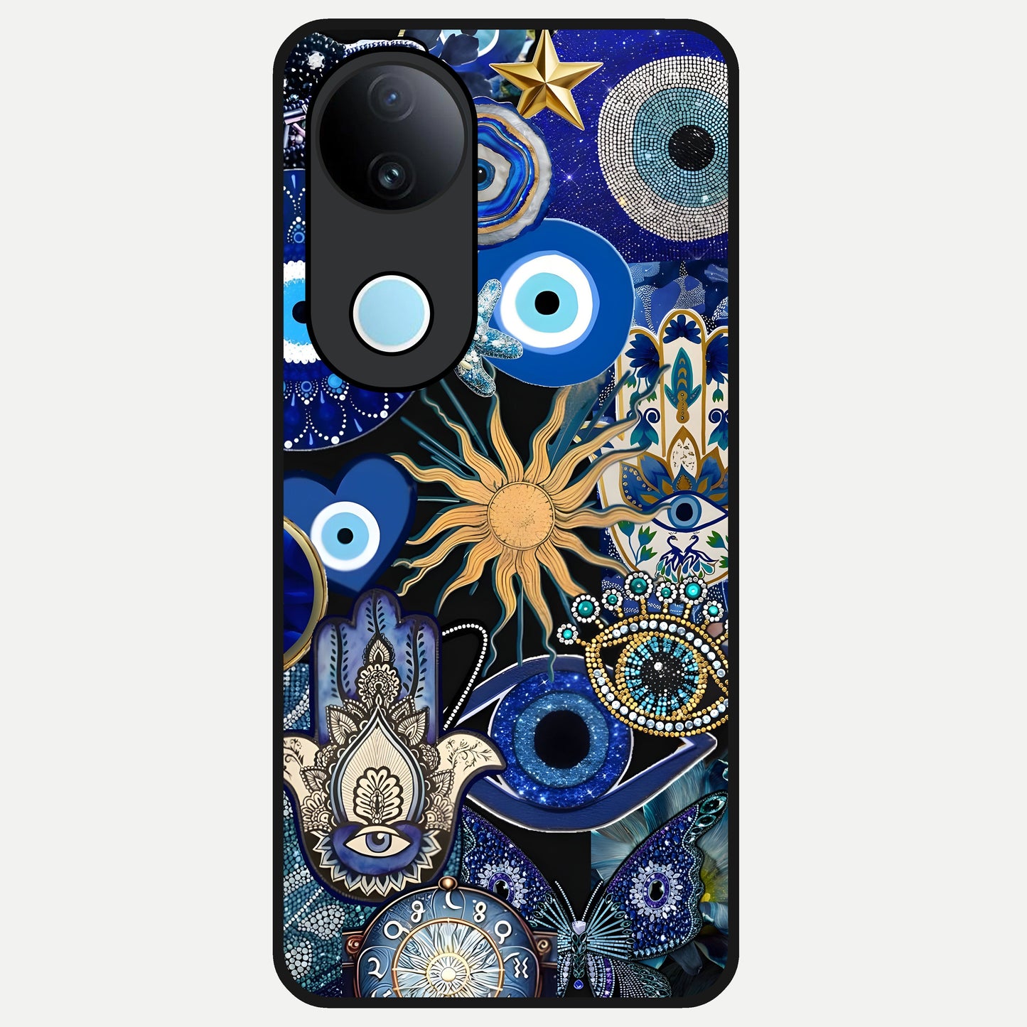  Mystic Blue Evil Eye Glass Case for  iQOO Z10R back cover – full design glossy printed glass finish