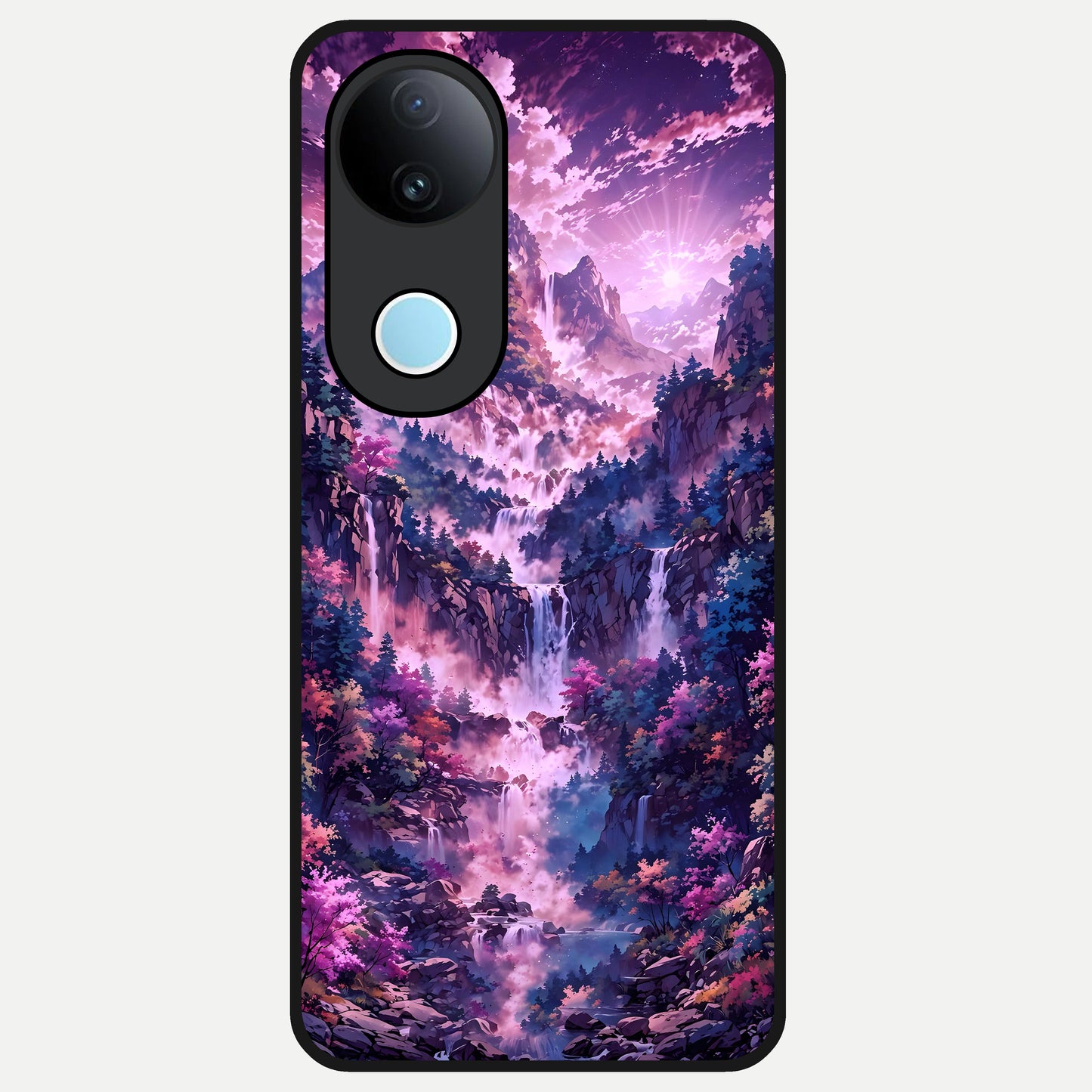  Mystic Cascade Peaks Glass Case for  iQOO Z10R back cover – full design glossy printed glass finish