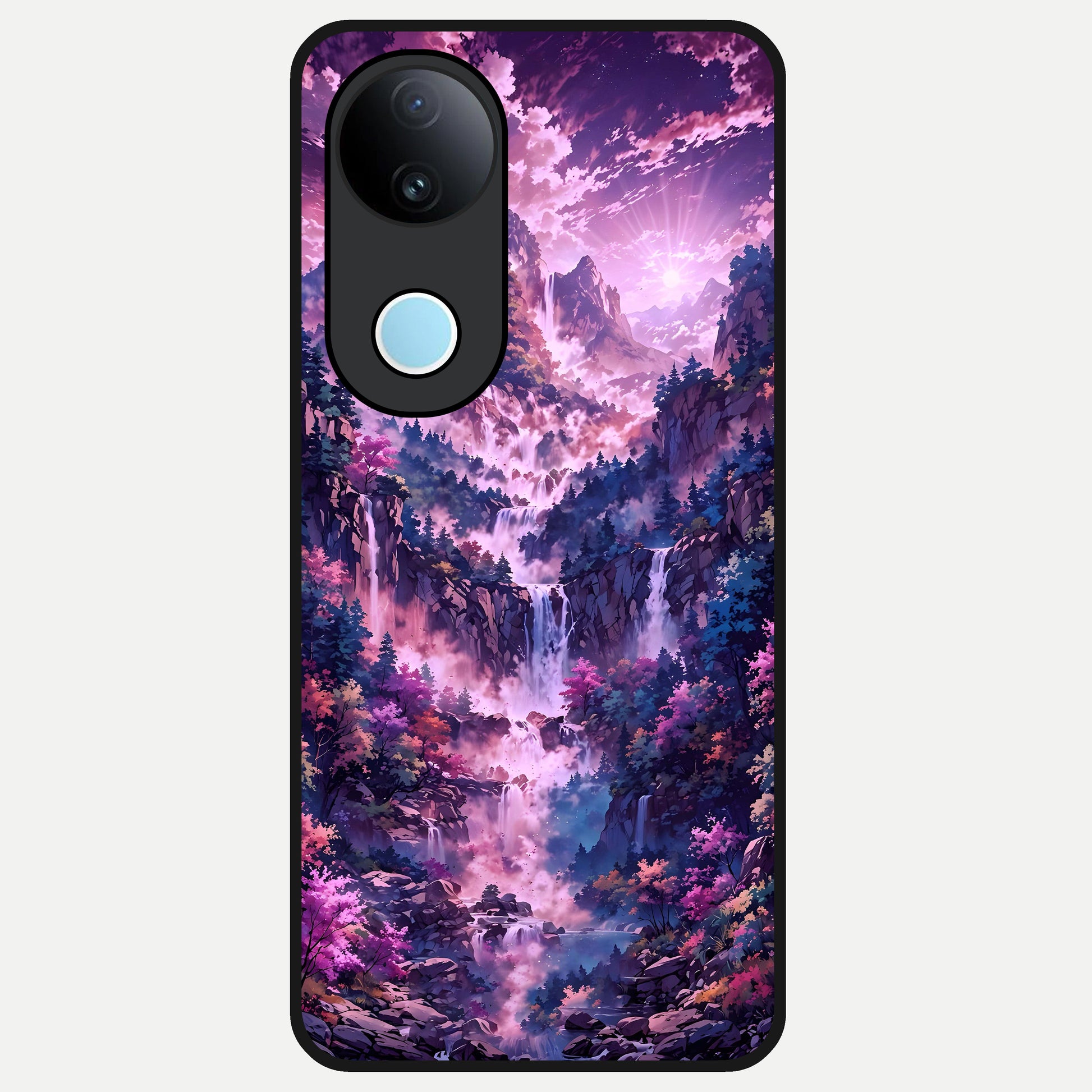  Mystic Cascade Peaks Glass Case for  iQOO Z10R back cover – full design glossy printed glass finish