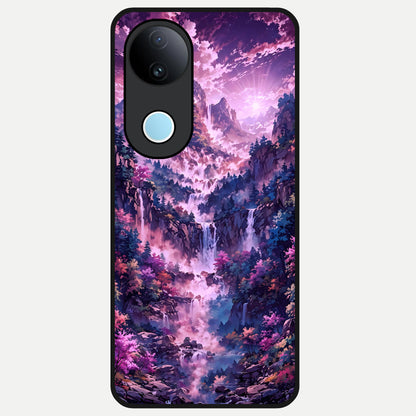  Mystic Cascade Peaks Glass Case for  iQOO Z10R back cover – full design glossy printed glass finish