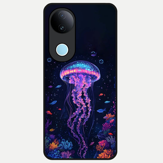  Neon Jellyfish Glass Case for  iQOO Z10R back cover – full design glossy printed glass finish