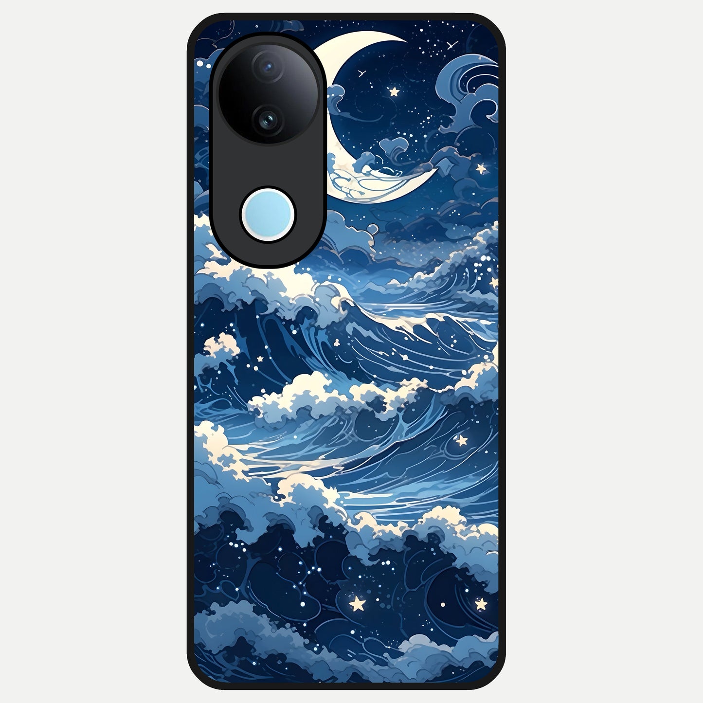  Ocean Moon Waves Glass Case for iQOO Z10R back cover – full design glossy printed glass finish