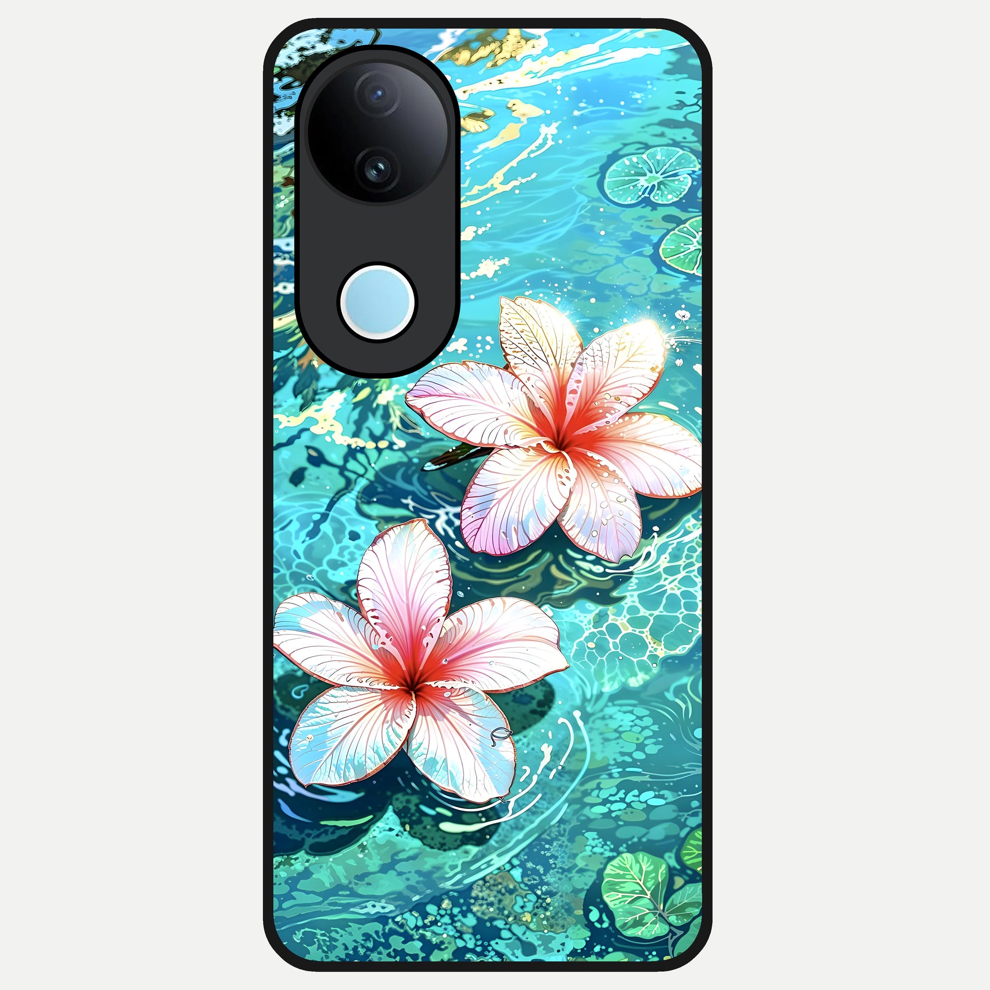  Pink Flowers in Water Glass Case for iQOO Z10R back cover – full design glossy printed glass finish