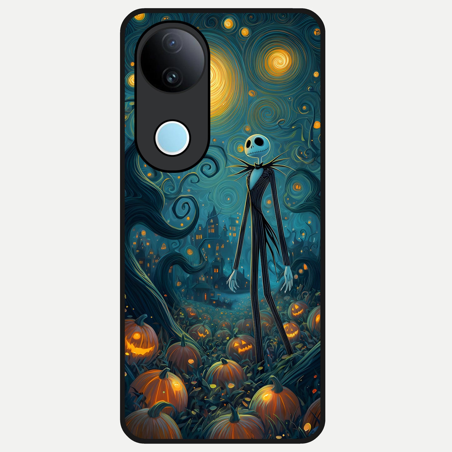  Pumpkin Moon Night Glass Case for iQOO Z10R back cover – full design glossy printed glass finish